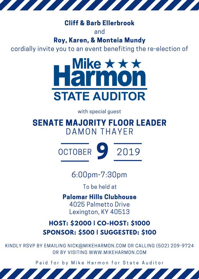 Mike Harmon for Auditor, Fundraiser